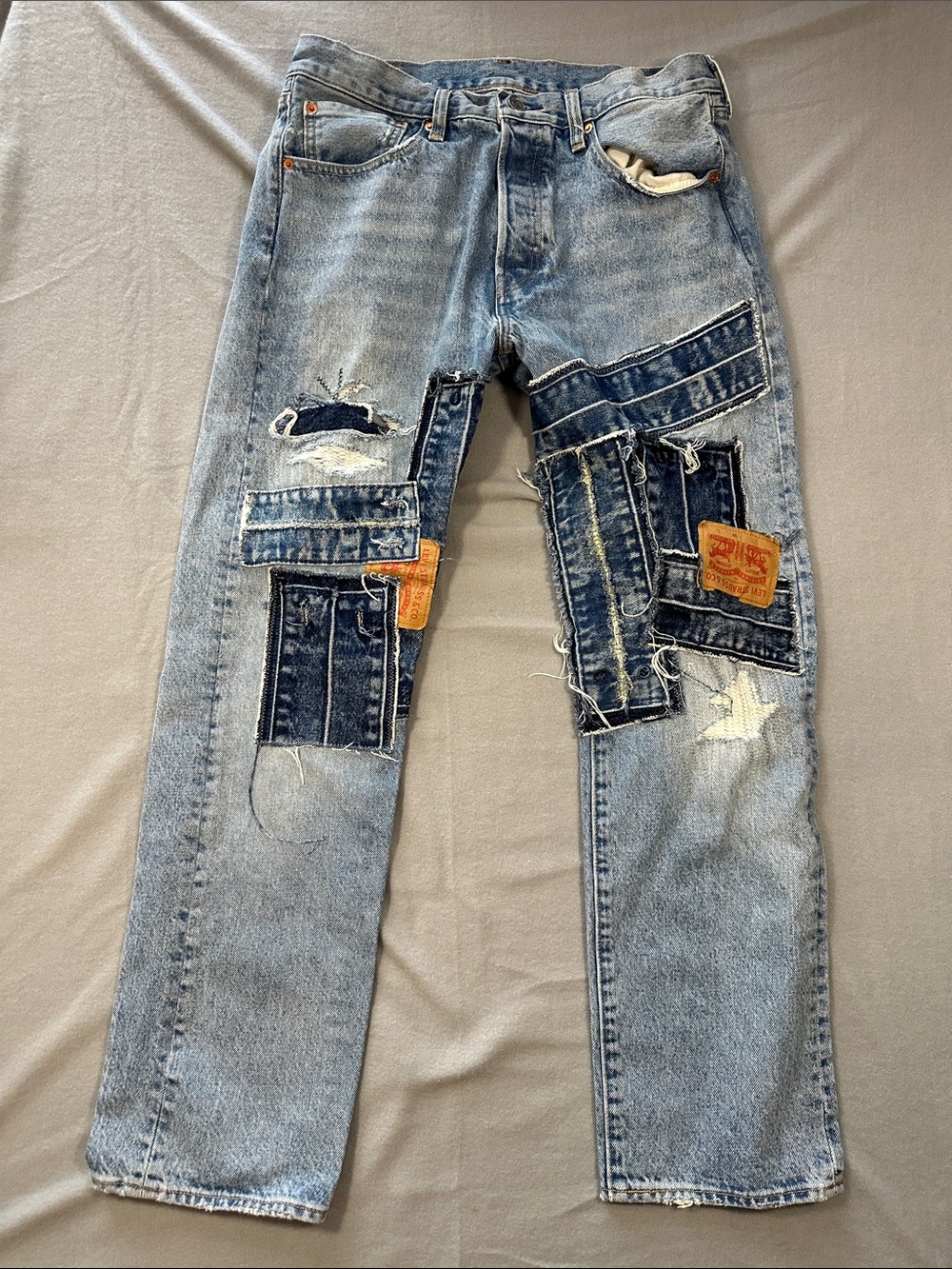 Levi's Light Blue Straight Jeans with Dark Indigo Patchwork